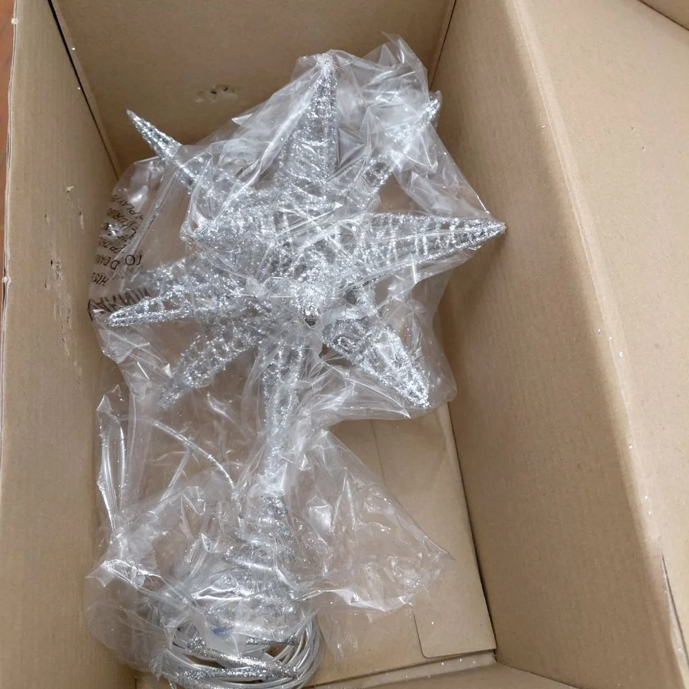 Holiday Decor Silver Glitter Christmas Tree Top Star One Size